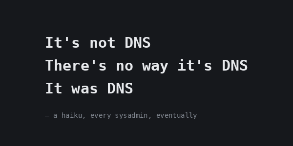 Haiku: It&rsquo;s not DNS / There&rsquo;s no way it&rsquo;s DNS / It was DNS
